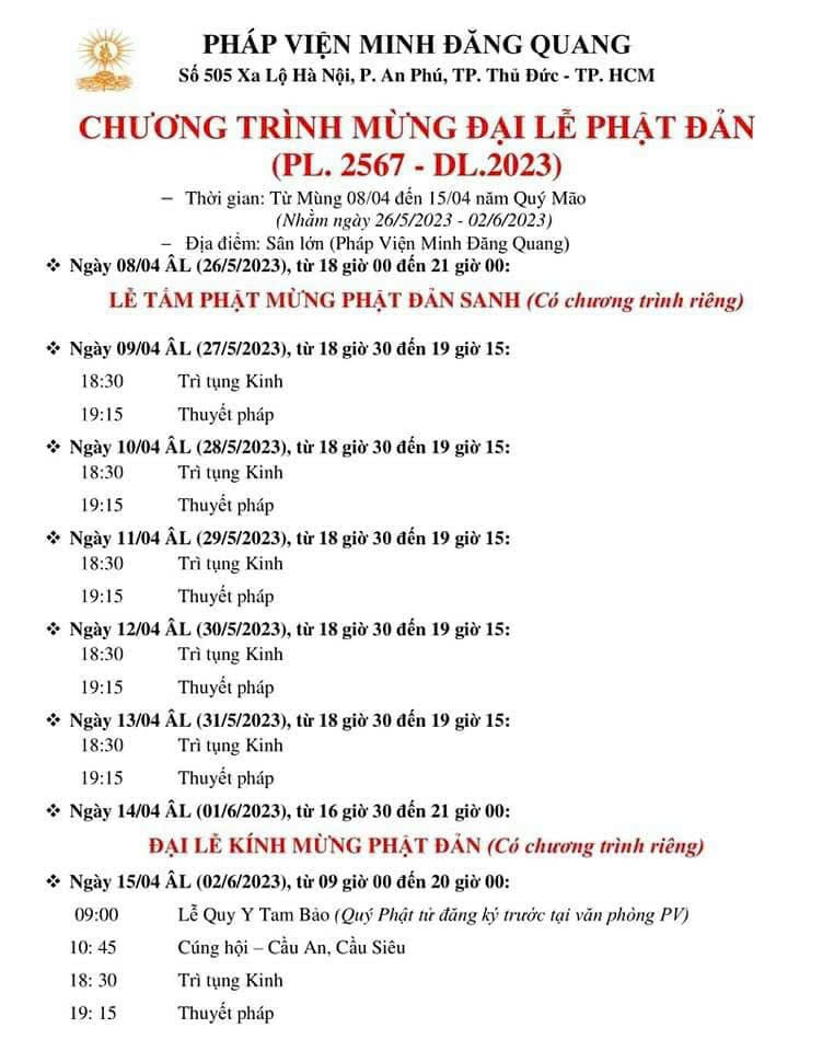Chương trình Mừng Đại Lễ Phật Đản  2023